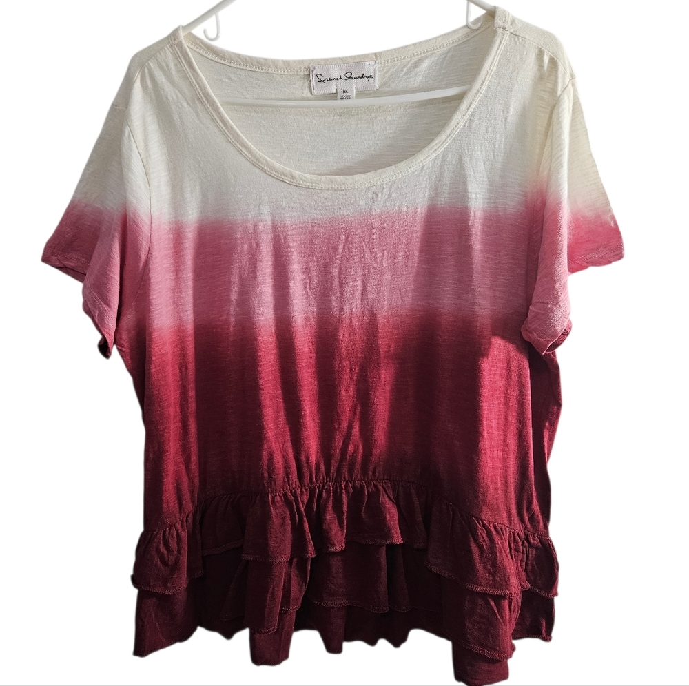French Laundry Women’s Ombre Ruffle Hem Cotton Top Burgundy Pink Size XL - Picture 2 of 13
